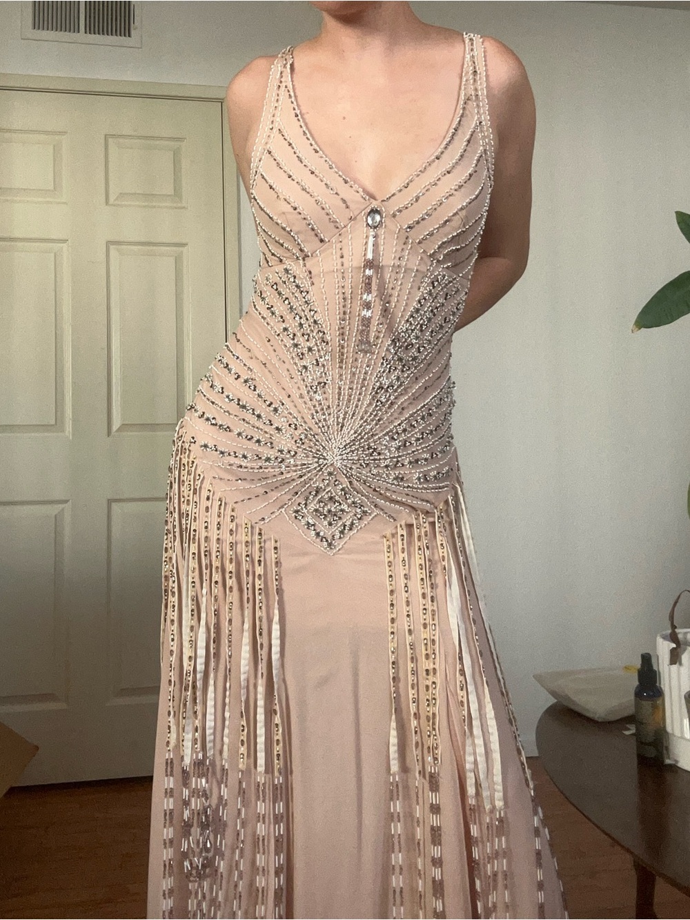 Vintage Sue Wong beaded fringe gown